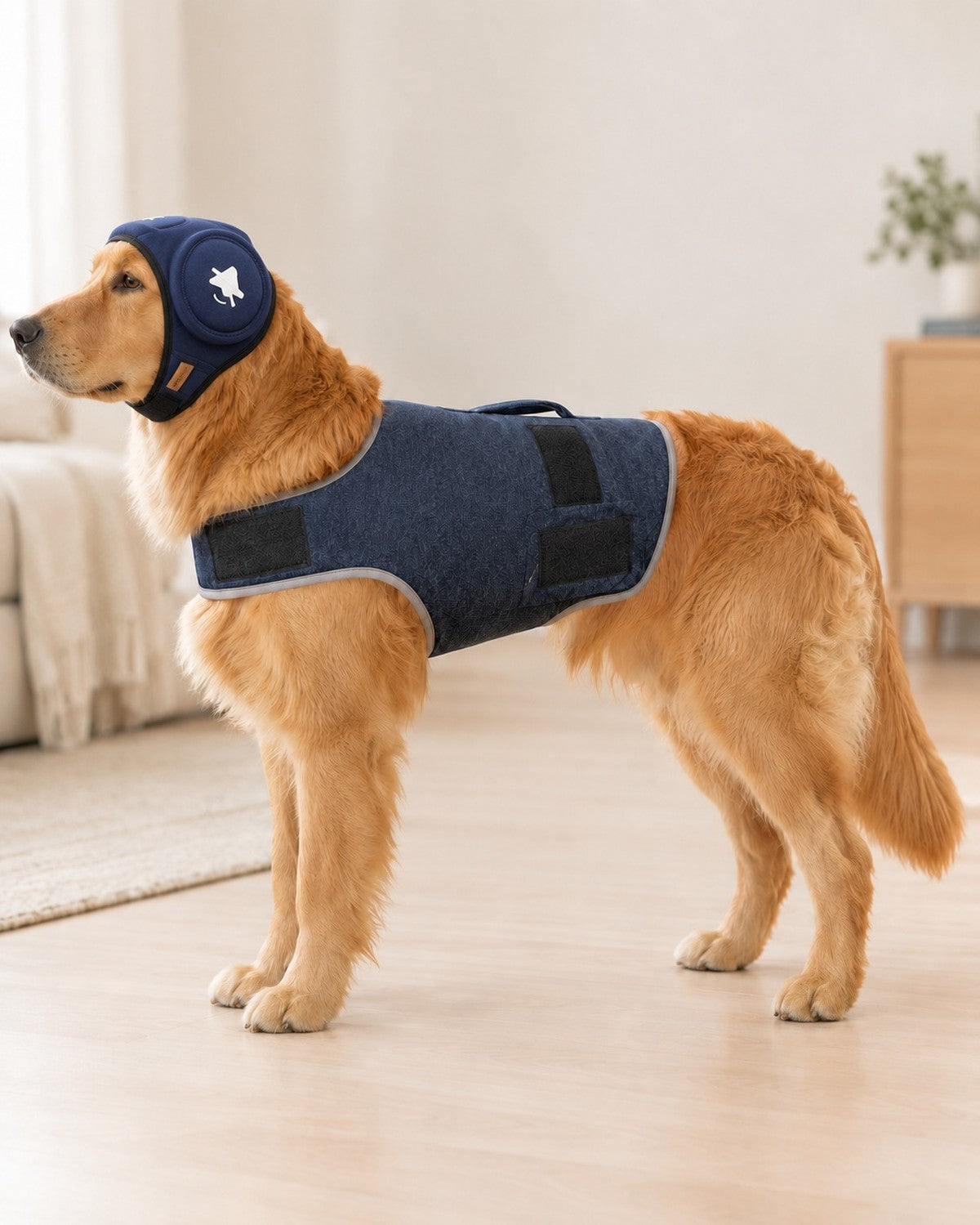 Perro con el Kit Calma SORA completo puesto, por qué funciona combinado